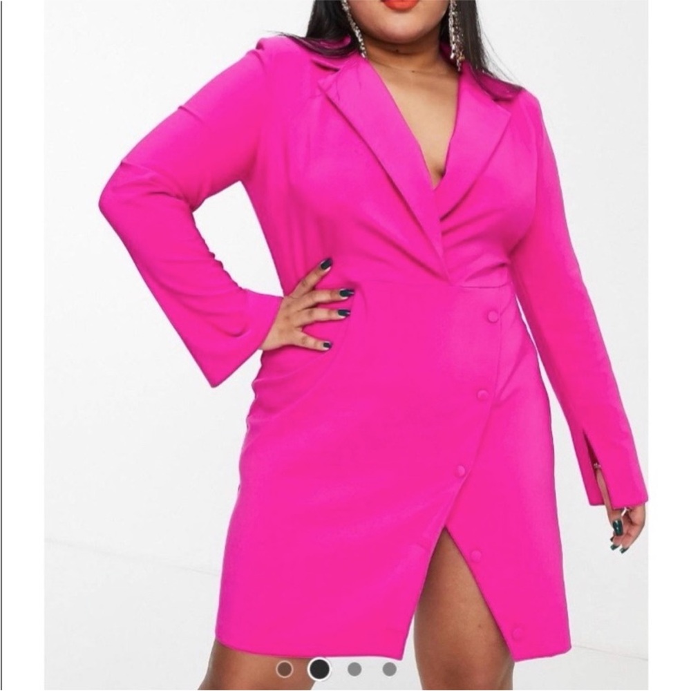 ASOS Petite Hot Pink Long Sleeve Blazer Dress - Picture 3 of 3